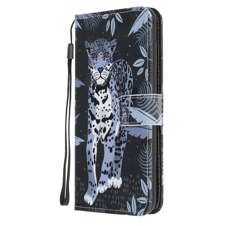 Cross Texture Pattern Printing Leather Wallet Stand Cover with Strap for Google Pixel 4a - Leopard