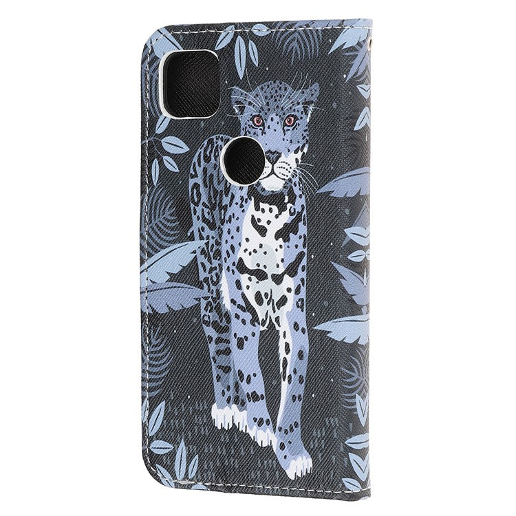 Cross Texture Pattern Printing Leather Wallet Stand Cover with Strap for Google Pixel 4a - Leopard
