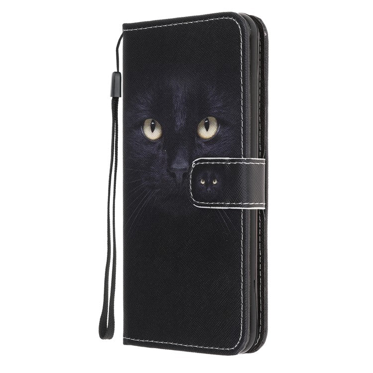 Cross Texture Pattern Printing Leather Wallet Stand Cover with Strap for Google Pixel 4a - Cat Eyes