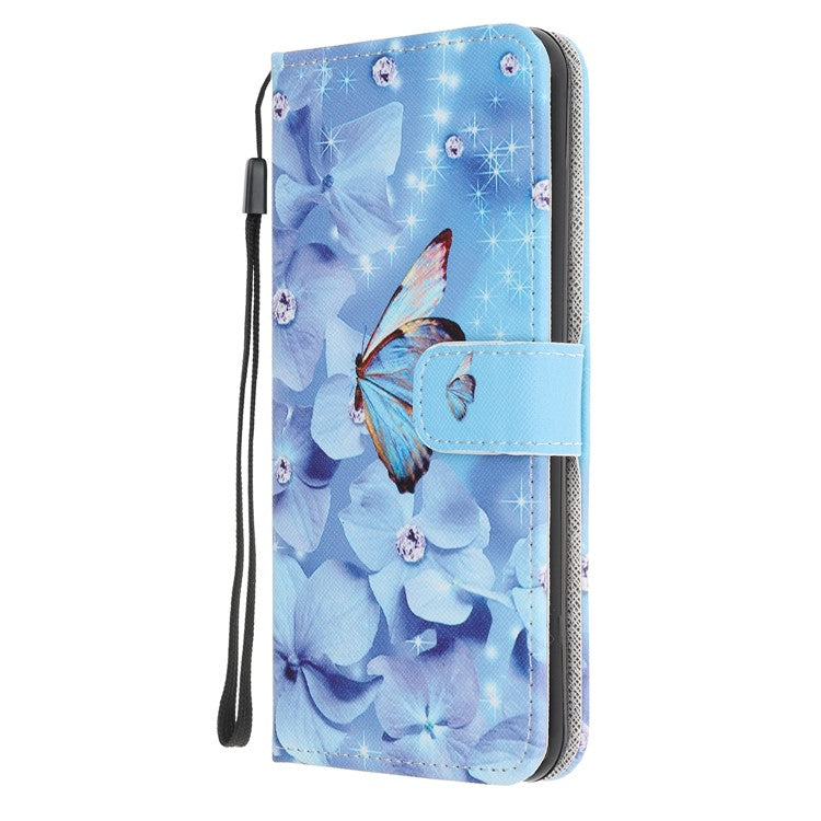 Cross Texture Pattern Printing Leather Wallet Stand Cover with Strap for Google Pixel 4a - Butterfly and Flowers