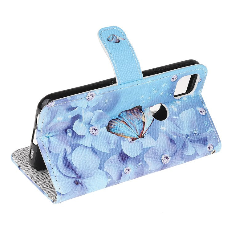 Cross Texture Pattern Printing Leather Wallet Stand Cover with Strap for Google Pixel 4a - Butterfly and Flowers