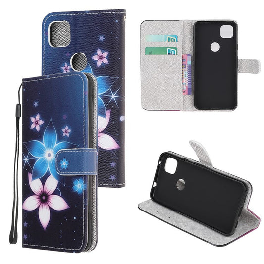 Cross Texture Pattern Printing Leather Wallet Stand Cover with Strap for Google Pixel 4a - Flower