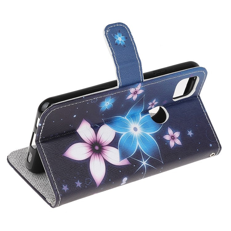 Cross Texture Pattern Printing Leather Wallet Stand Cover with Strap for Google Pixel 4a - Flower
