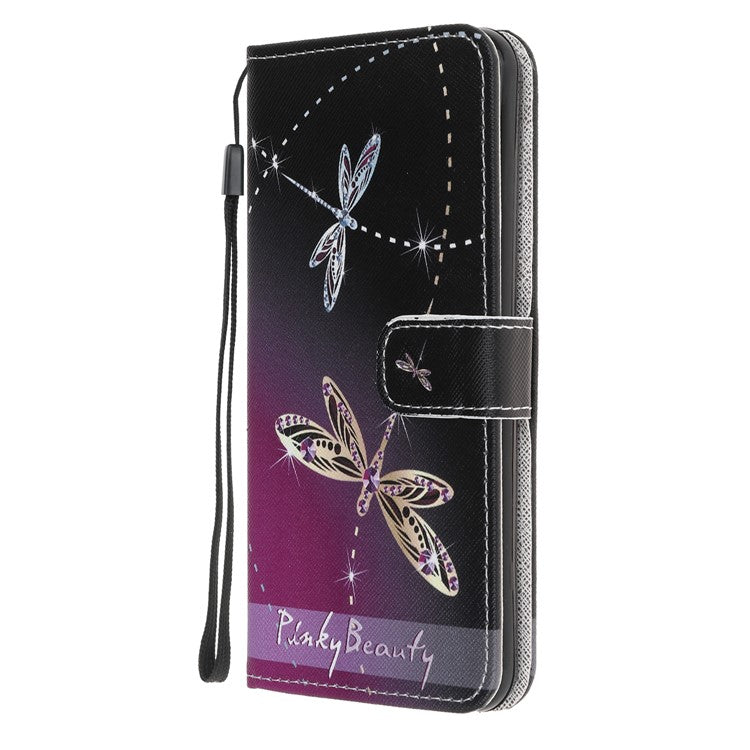 Cross Texture Pattern Printing Leather Wallet Stand Cover with Strap for Google Pixel 4a - Dragonfly
