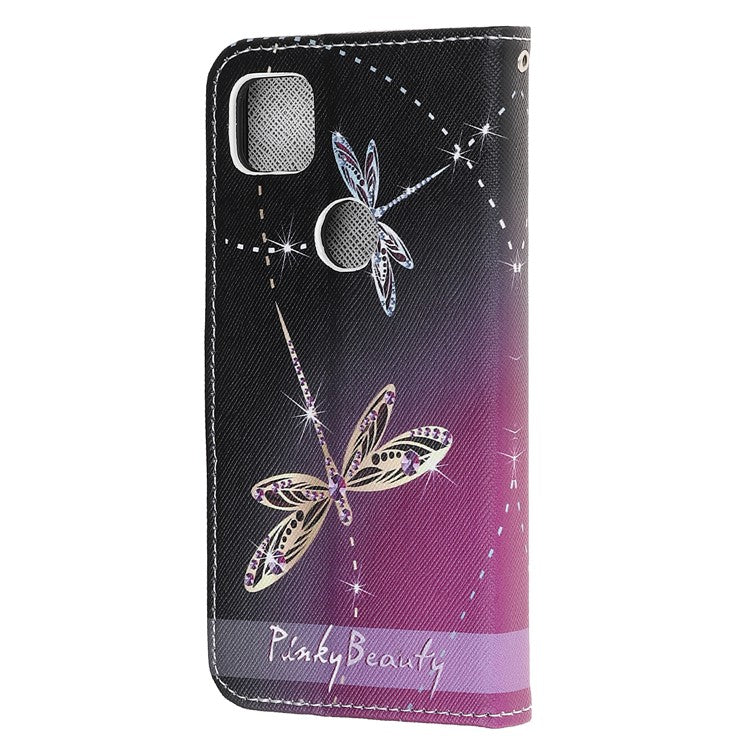 Cross Texture Pattern Printing Leather Wallet Stand Cover with Strap for Google Pixel 4a - Dragonfly