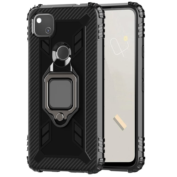 Finger Ring Kickstand TPU Case Mobile Phone Protective Shell for Google Pixel 4a - Black
