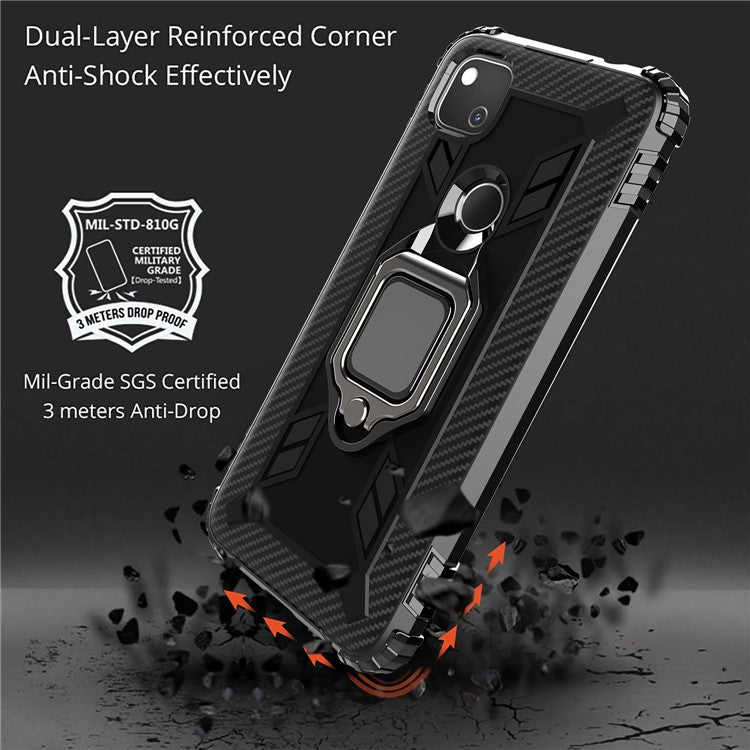 Finger Ring Kickstand TPU Case Mobile Phone Protective Shell for Google Pixel 4a - Black