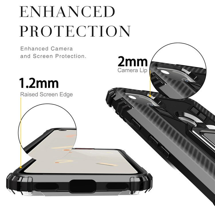 Finger Ring Kickstand TPU Case Mobile Phone Protective Shell for Google Pixel 4a - Black