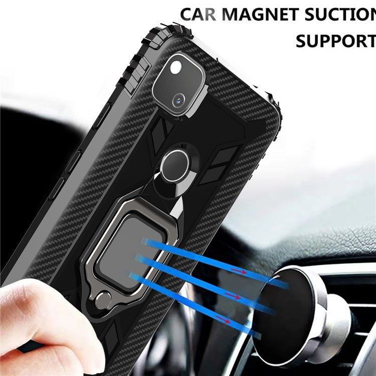 Finger Ring Kickstand TPU Case Mobile Phone Protective Shell for Google Pixel 4a - Black