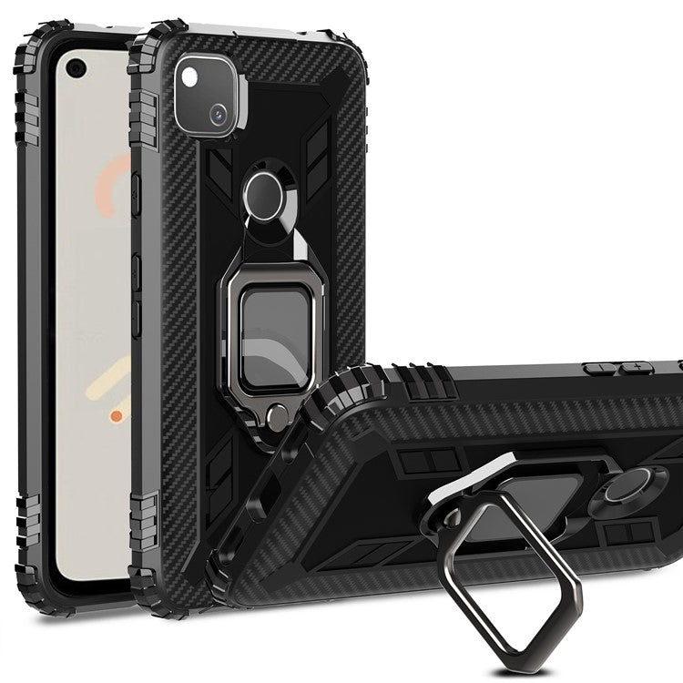 Finger Ring Kickstand TPU Case Mobile Phone Protective Shell for Google Pixel 4a - Black