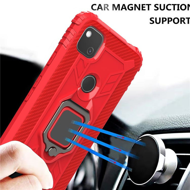 Finger Ring Kickstand TPU Case Mobile Phone Protective Shell for Google Pixel 4a - Red