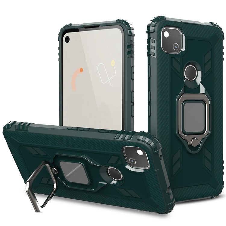Finger Ring Kickstand TPU Case Mobile Phone Protective Shell for Google Pixel 4a - Green