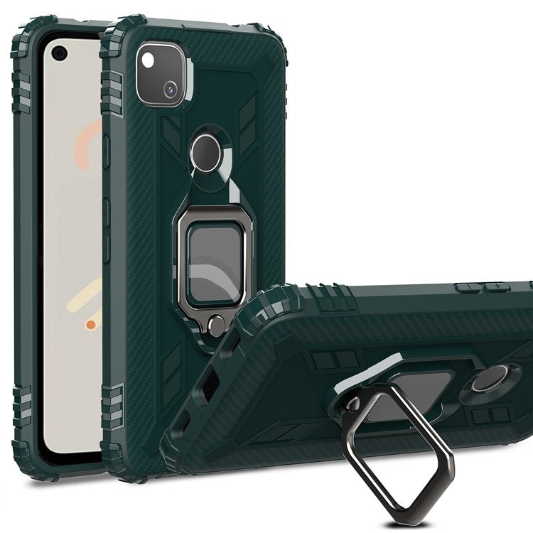 Finger Ring Kickstand TPU Case Mobile Phone Protective Shell for Google Pixel 4a - Green