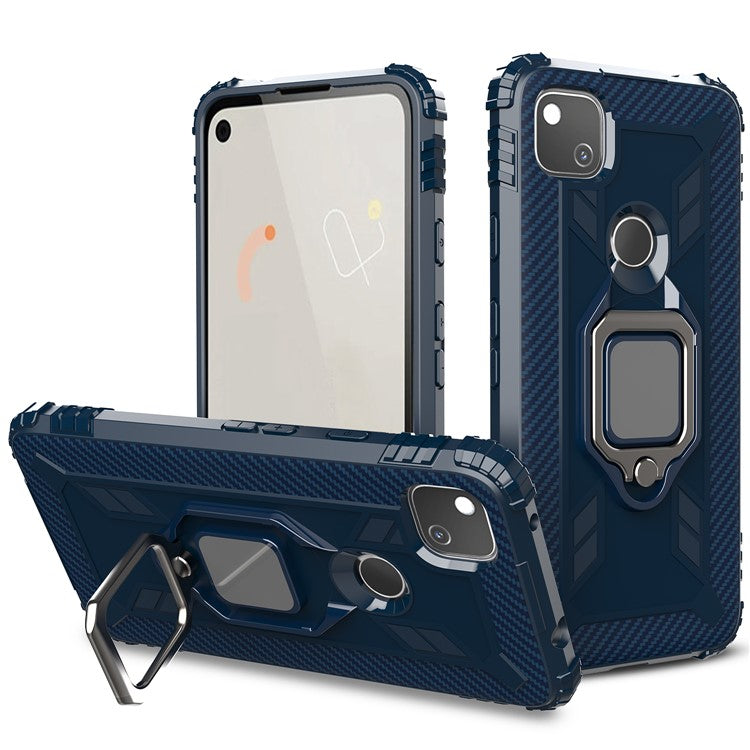 Finger Ring Kickstand TPU Case Mobile Phone Protective Shell for Google Pixel 4a - Blue