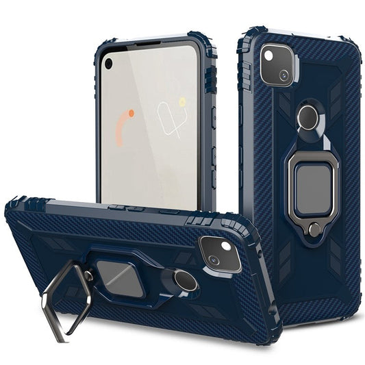 Finger Ring Kickstand TPU Case Mobile Phone Protective Shell for Google Pixel 4a - Blue