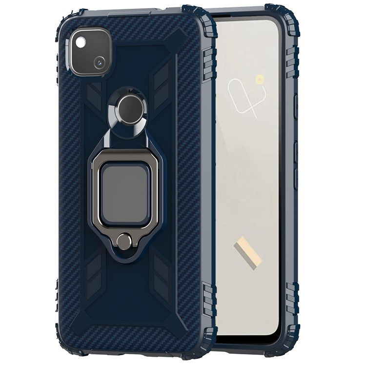 Finger Ring Kickstand TPU Case Mobile Phone Protective Shell for Google Pixel 4a - Blue