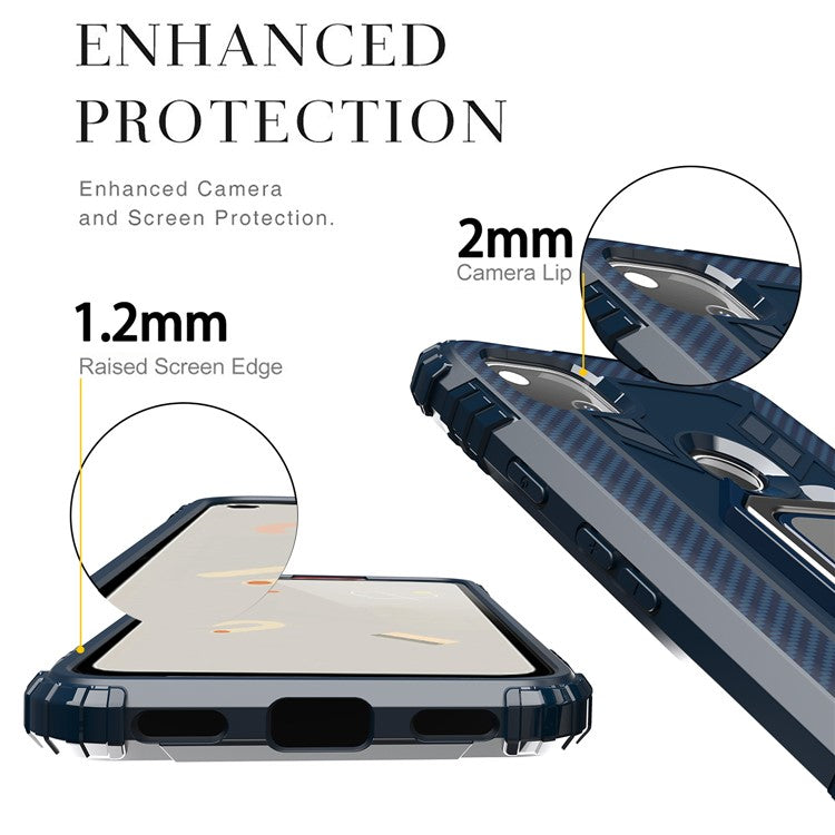Finger Ring Kickstand TPU Case Mobile Phone Protective Shell for Google Pixel 4a - Blue