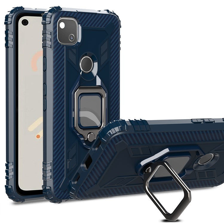 Finger Ring Kickstand TPU Case Mobile Phone Protective Shell for Google Pixel 4a - Blue