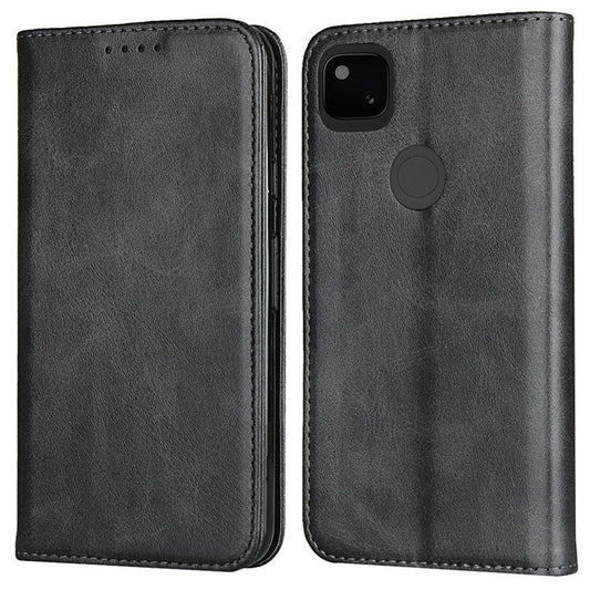 Auto-absorbed Magnetic Leather Stand Case for Google Pixel 4a Textured PU Leather Phone Accessory - Black