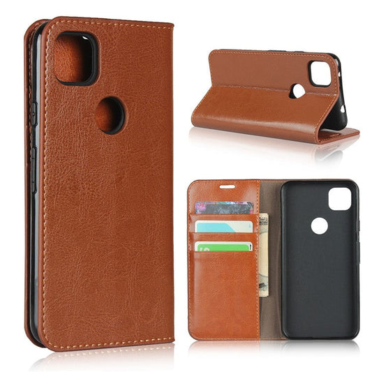 Crazy Horse Skin Genuine Leather Shell for Google Pixel 4a - Brown