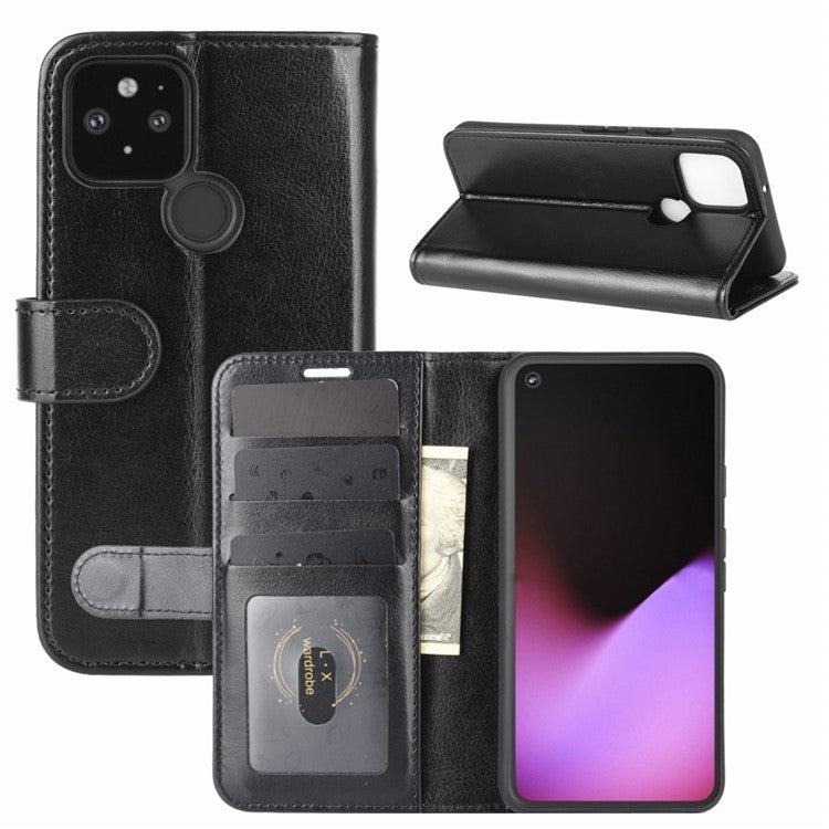 Crazy Horse Wallet Shell Stand Leather Mobile Phone Cover for Google Pixel 4a 5G/Pixel 5XL - Black