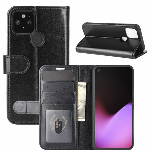 Crazy Horse Wallet Shell Stand Leather Mobile Phone Cover for Google Pixel 4a 5G/Pixel 5XL - Black