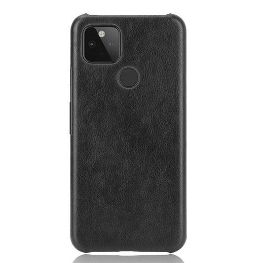 Litchi Skin Leather Coated PC Unique Design Shell for Google Pixel 5 - Black