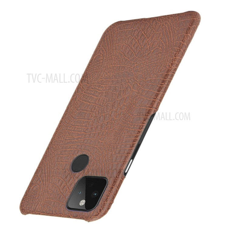 Crocodile Skin PU Leather Coated PC Case for Google Pixel 4a 5G - Coffee