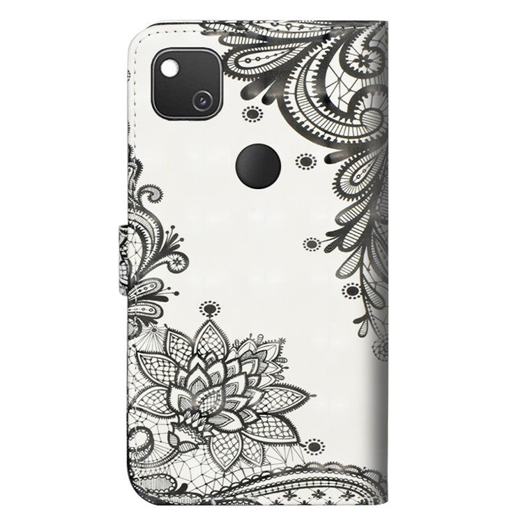 Light Spot Decor Pattern Printing Wallet Stand Leather Shell with Strap for Google Pixel 4a - Lace Flower