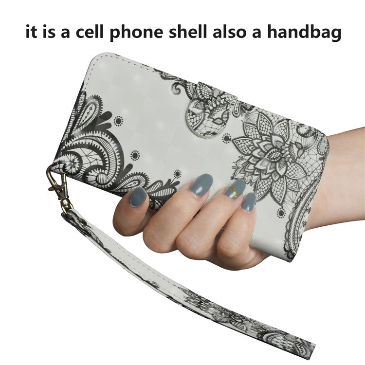 Light Spot Decor Pattern Printing Wallet Stand Leather Shell with Strap for Google Pixel 4a - Lace Flower