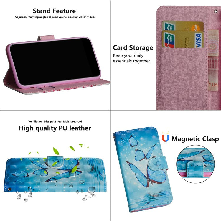 Light Spot Decor Pattern Printing Wallet Stand Leather Shell with Strap for Google Pixel 4a - Blue Butterfly
