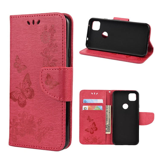 Butterfly Pattern Imprinting TPU + PU Leather Phone Protector for Google Pixel 4a - Red