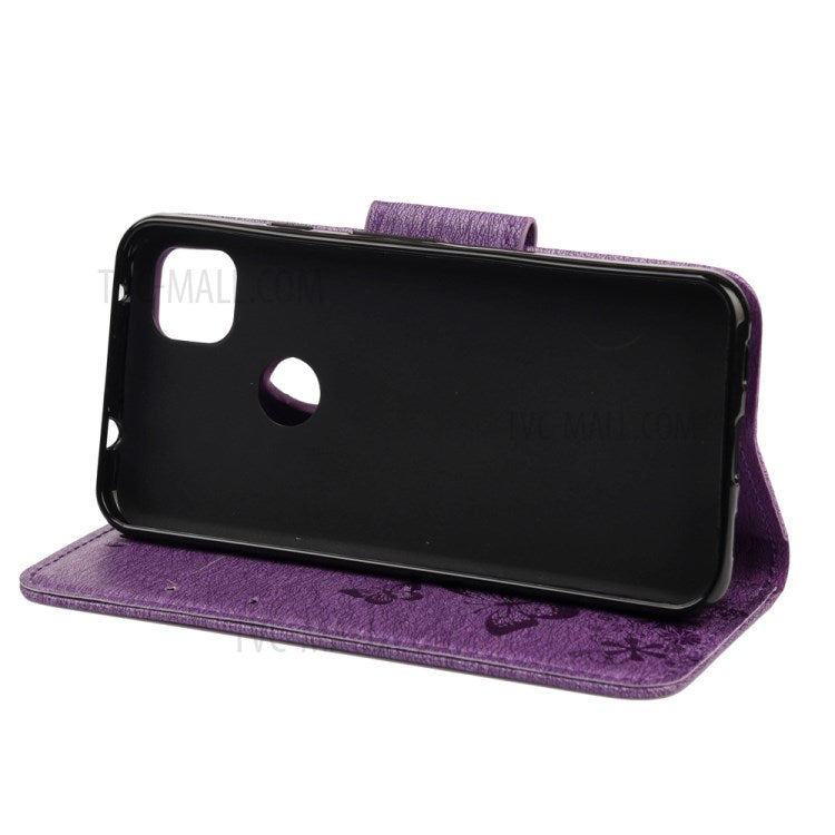 Butterfly Pattern Imprinting TPU + PU Leather Phone Protector for Google Pixel 4a - Purple