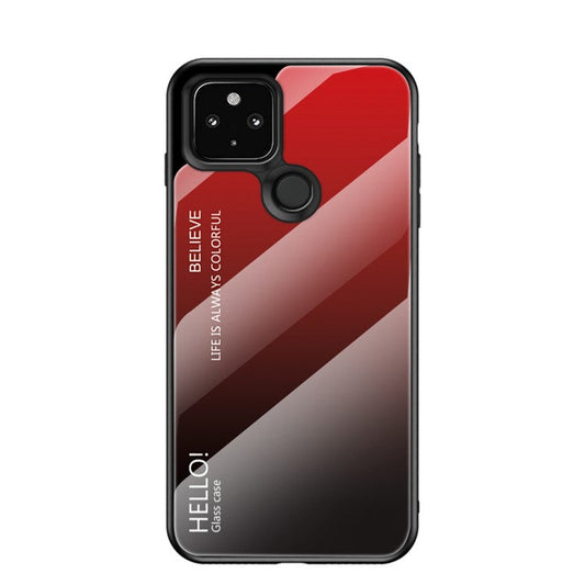Soft TPU Edge + Gradient Tempered Glass Cell Phone Case for Google Pixel 5 - Red/Black