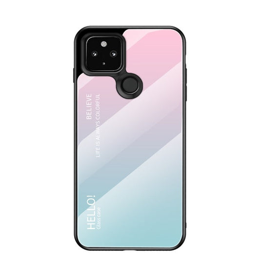 Soft TPU Edge + Gradient Tempered Glass Cell Phone Case for Google Pixel 5 - Pink/Green