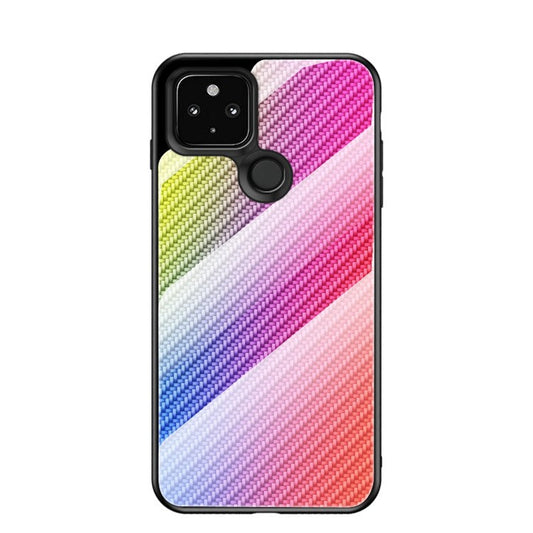 Tempered Glass Phone Cover Case with Carbon Fiber Pattern Printing for Google Pixel 4a 5G - Colorful Fiber