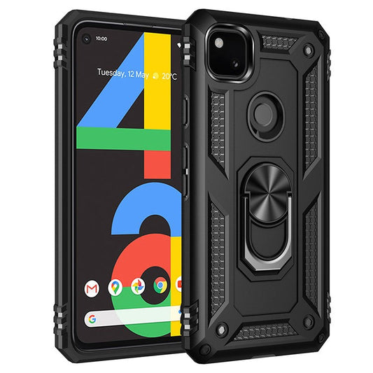 Hybrid PC TPU Shell for Google Pixel 4a Kickstand Armor Cover - Black
