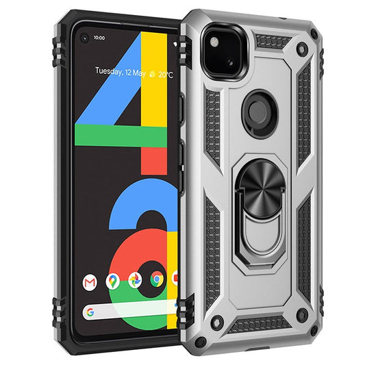 Hybrid PC TPU Shell for Google Pixel 4a Kickstand Armor Cover - Silver