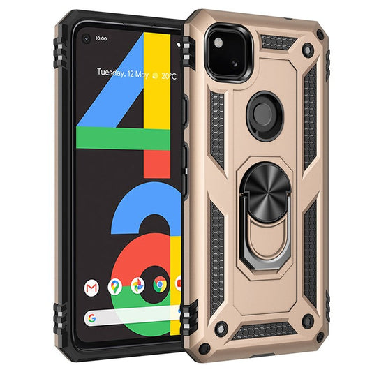 Hybrid PC TPU Shell for Google Pixel 4a Kickstand Armor Cover - Gold