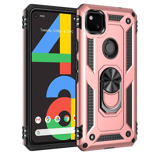 Hybrid PC TPU Shell for Google Pixel 4a Kickstand Armor Cover - Rose Gold