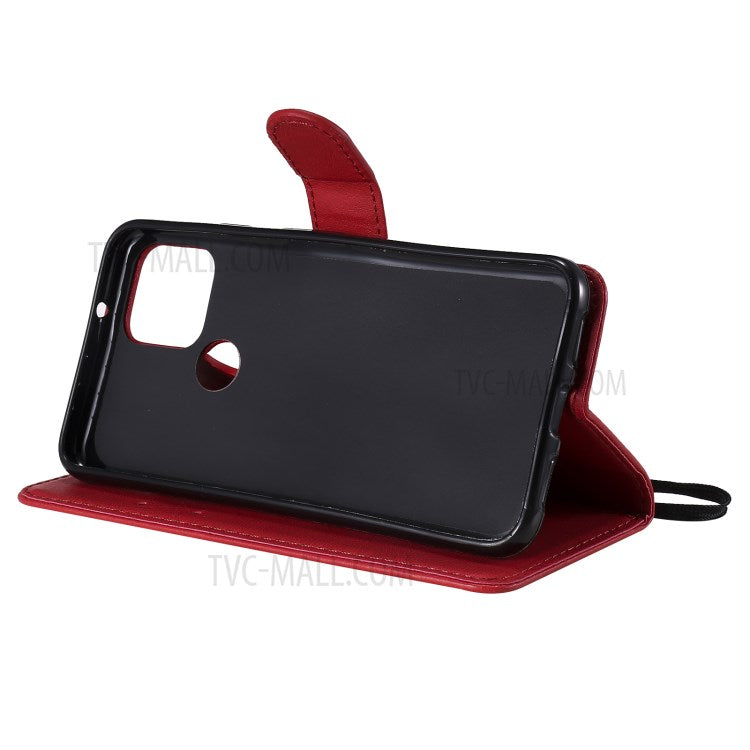 KT Leather Series-2 PU Leather Wallet Stand Case with Lanyard for Google Pixel 5 - Red