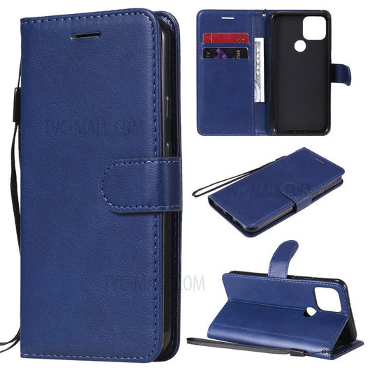 KT Leather Series-2 PU Leather Wallet Stand Case with Lanyard for Google Pixel 5 - Blue