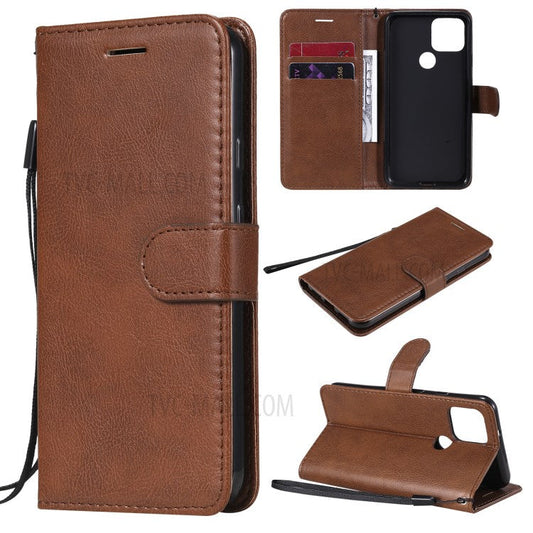 KT Leather Series-2 PU Leather Wallet Stand Case with Lanyard for Google Pixel 5 - Brown