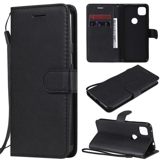 KT Leather Series-2 PU Leather Wallet Stand Case with Handy Strap for Google Pixel 4a - Black