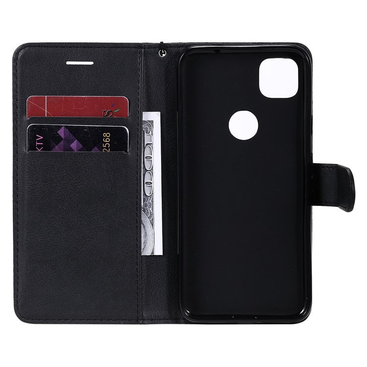 KT Leather Series-2 PU Leather Wallet Stand Case with Handy Strap for Google Pixel 4a - Black