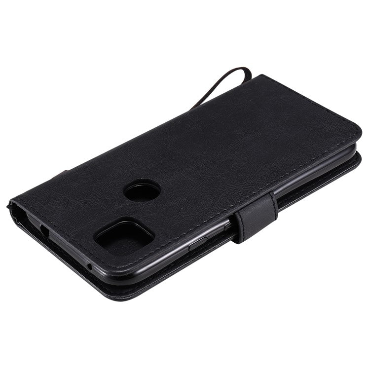 KT Leather Series-2 PU Leather Wallet Stand Case with Handy Strap for Google Pixel 4a - Black