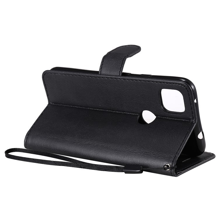 KT Leather Series-2 PU Leather Wallet Stand Case with Handy Strap for Google Pixel 4a - Black