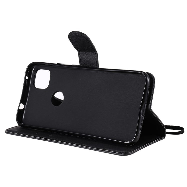 KT Leather Series-2 PU Leather Wallet Stand Case with Handy Strap for Google Pixel 4a - Black