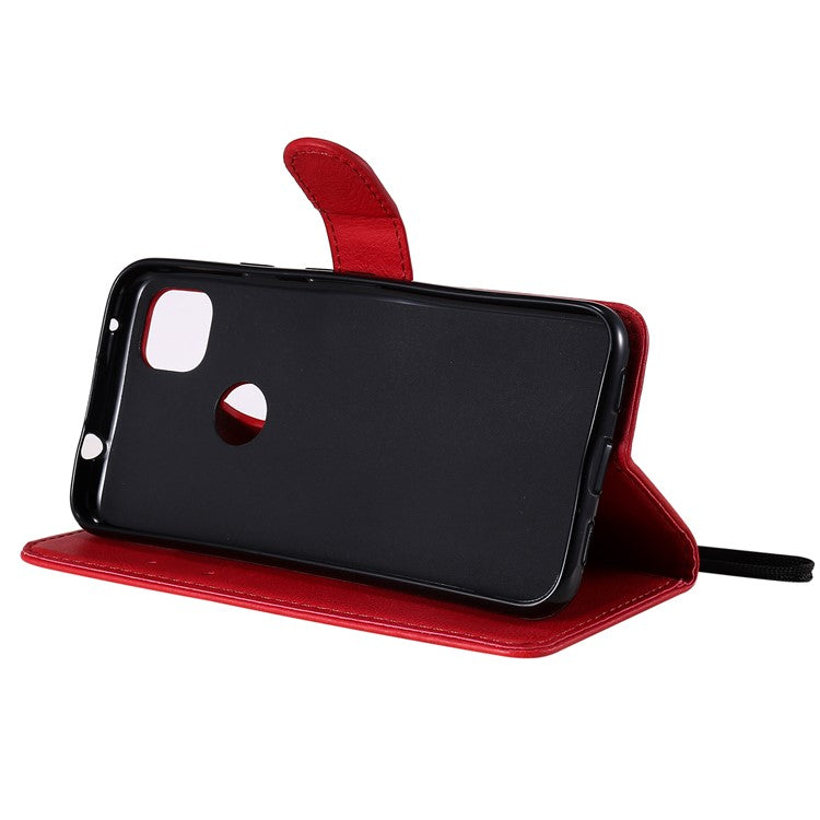 KT Leather Series-2 PU Leather Wallet Stand Case with Handy Strap for Google Pixel 4a - Red