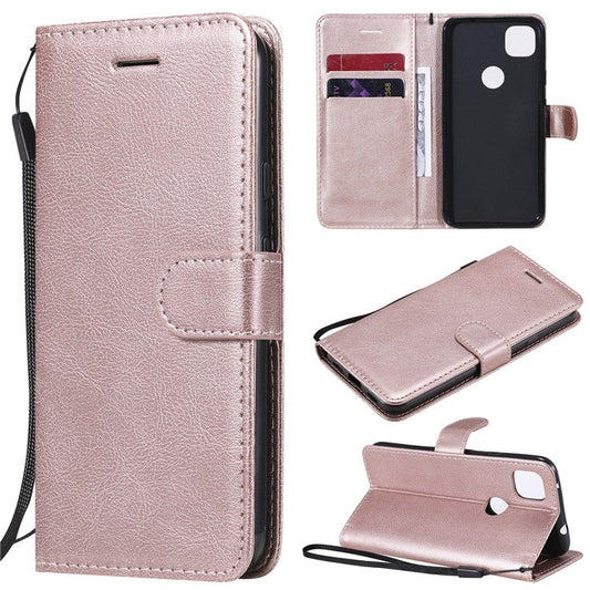 KT Leather Series-2 PU Leather Wallet Stand Case with Handy Strap for Google Pixel 4a - Rose Gold